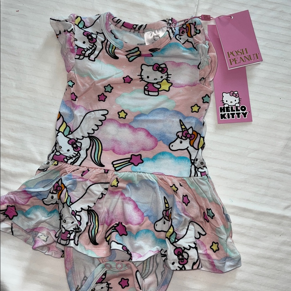 Posh Peanut HELLO KITTY UNICORN Ruffled Capsleeve Twirl Skirt Bodysuit 18-24 mo